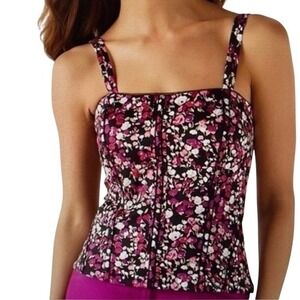 White House Black Market Floral Bustier Top Black Pink Fitted Corset Size 12
